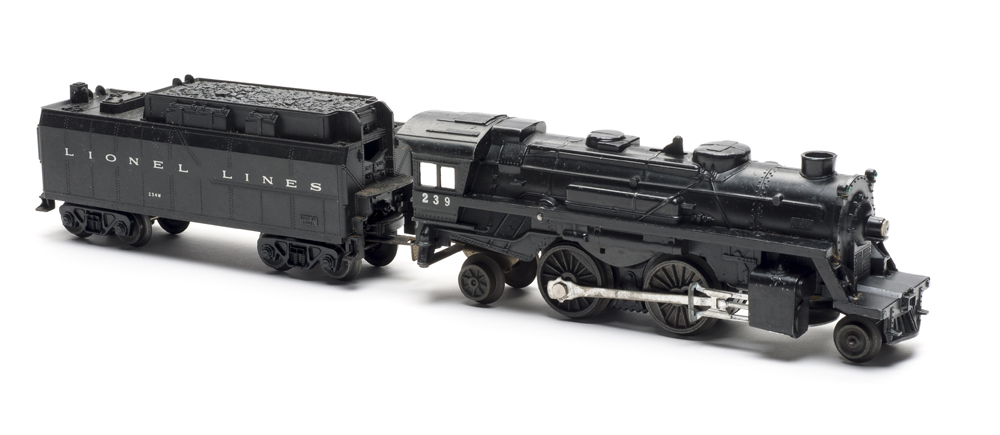 black model steam locomotive and tender