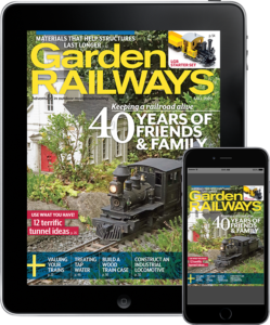 A tablet and smart phone featuring a Garden Railways cover