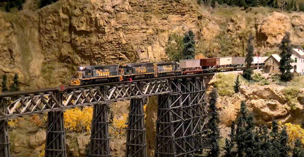 View of trestle on model railroad