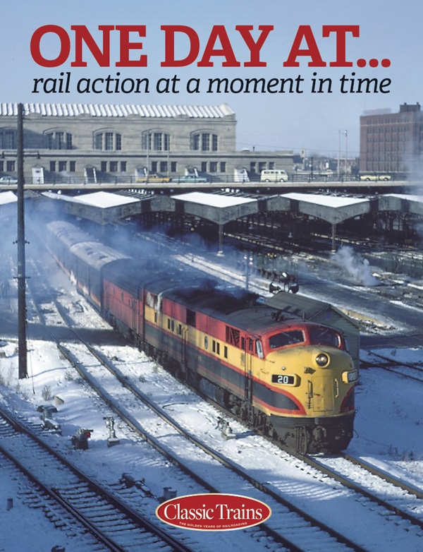 The cover shows a vintage color photo of a passenger train