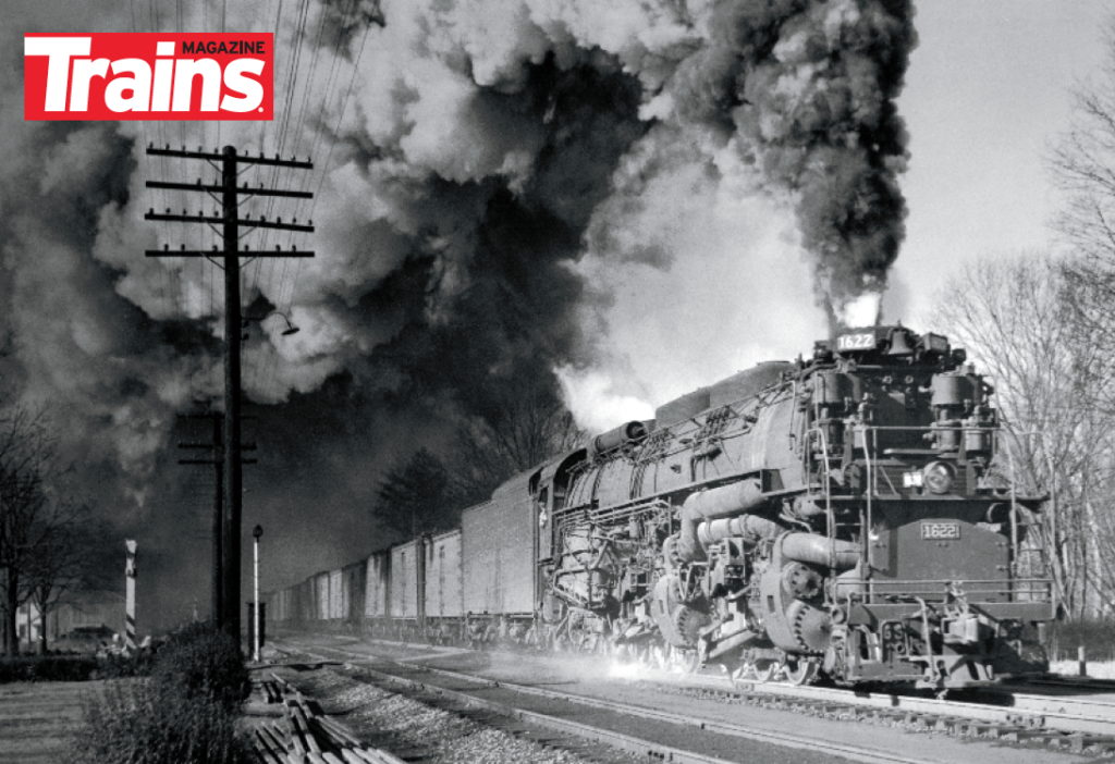 Chesapeake & Ohio Allegheny-type 2-6-6-2 steam locomotive No. 1622 pulls freight in West Virginia in the 1940s.