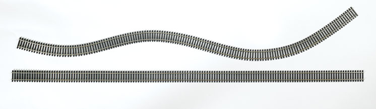 Model railroad flextrack with white background