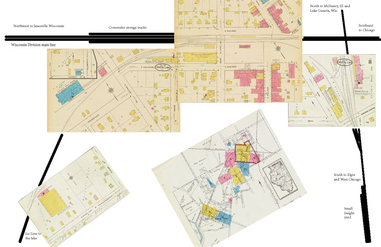 A photoshop mock-up of the layout for map sheets showing likely rail line placement