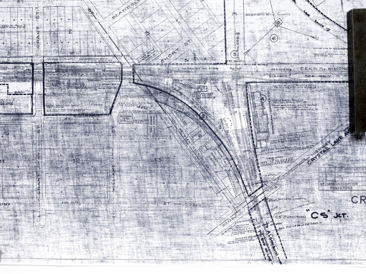 A black and white railroad engineering map
