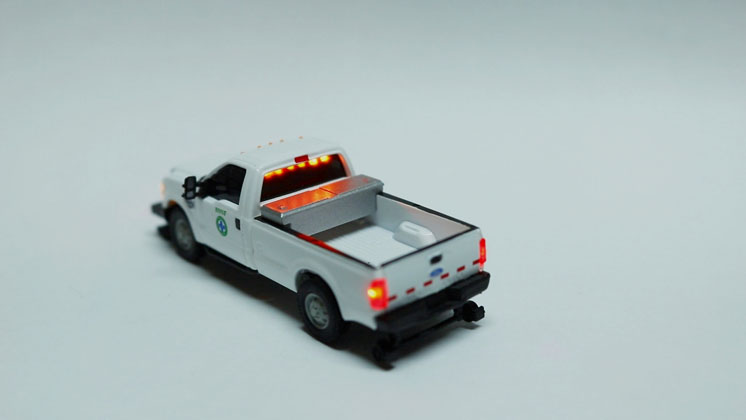 East Coast Circuits HO scale Illuminated River Point Station Ford F-350 hi-rail trucks