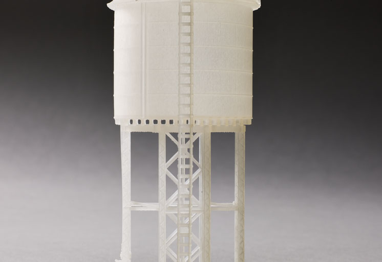 The ladder on the side of a 3D printed model water tower