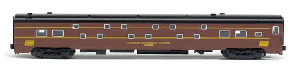 The Kato passenger car set includes this former Pennsylvania RR sleeper