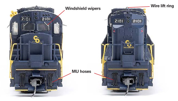 The model has many separately applied detail parts including the windshield wipers and wire lift rings The mu hoses are separate brass castings