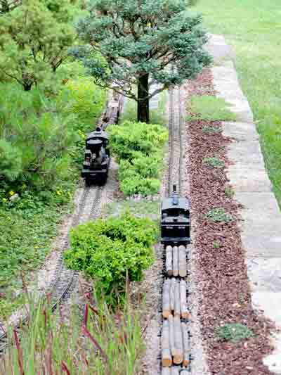 two straight track sections on garden railway