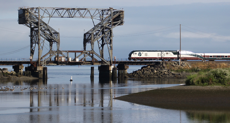 Train approaching bridge