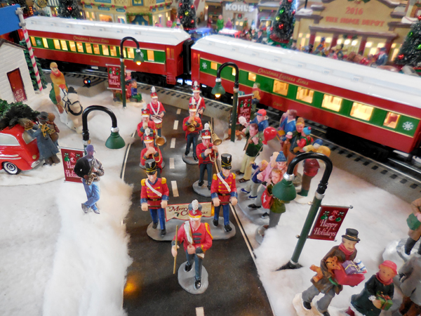 passenger cars in holiday scene