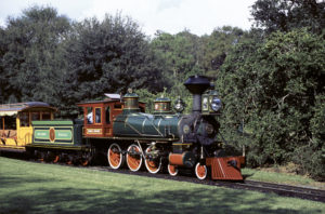 Disney World locomotive No. 3, a green 4-6-0 steam engine. Two Disney steam locomotives turn 100.