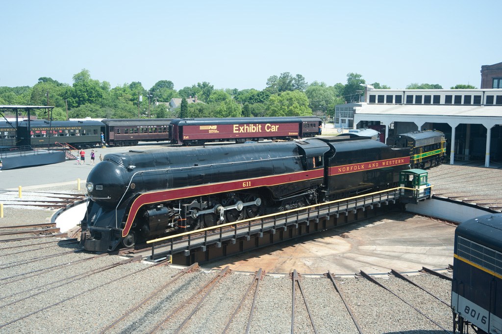A train sitting in a turntable