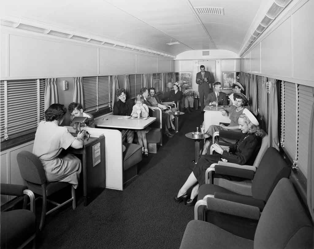 Passengers in lounge car