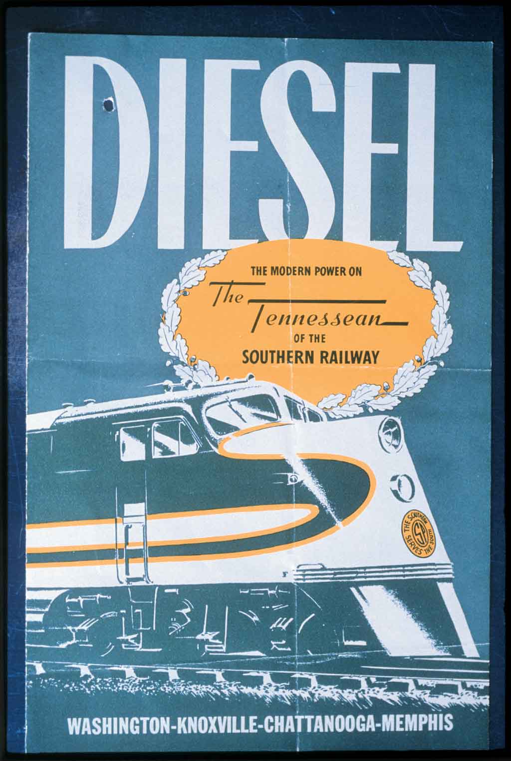 A blue and yellow brochure for a diesel locomotive
