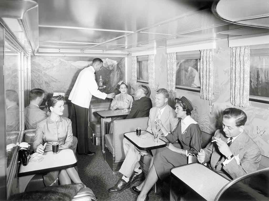 Passengers in lounge car
