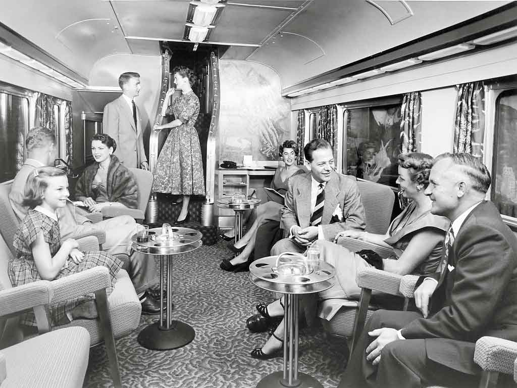Passengers in a lounge car