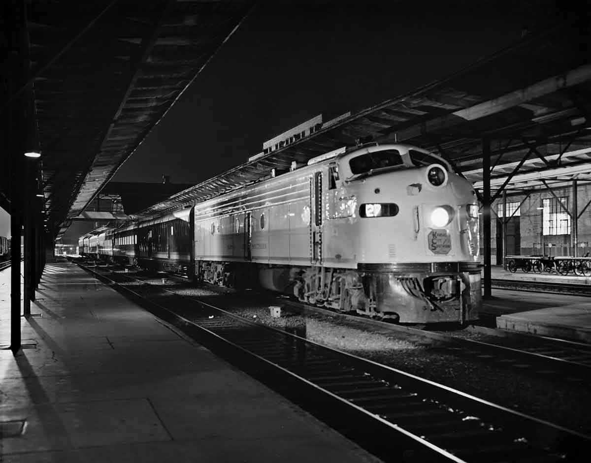Diesel powered passenger train in station