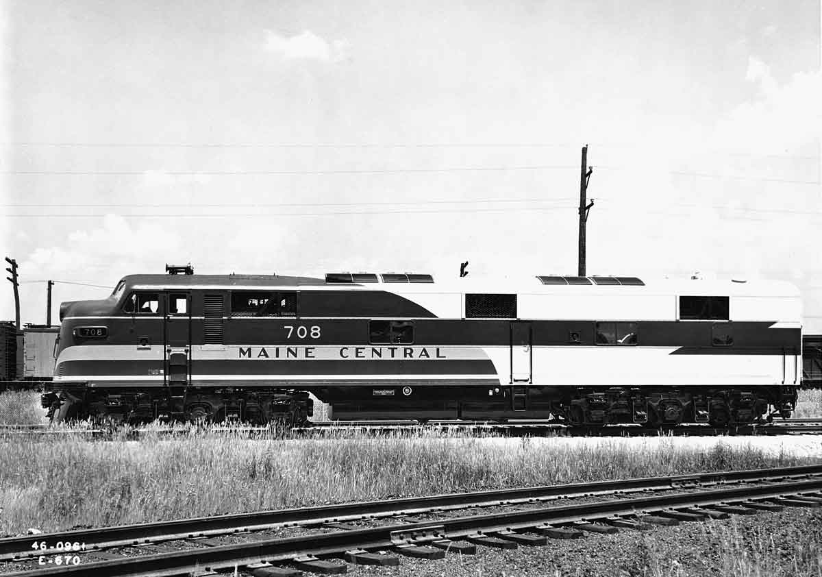 A black and white photo of the Main Central sitting on the tracks