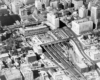 an aerial view of a train station