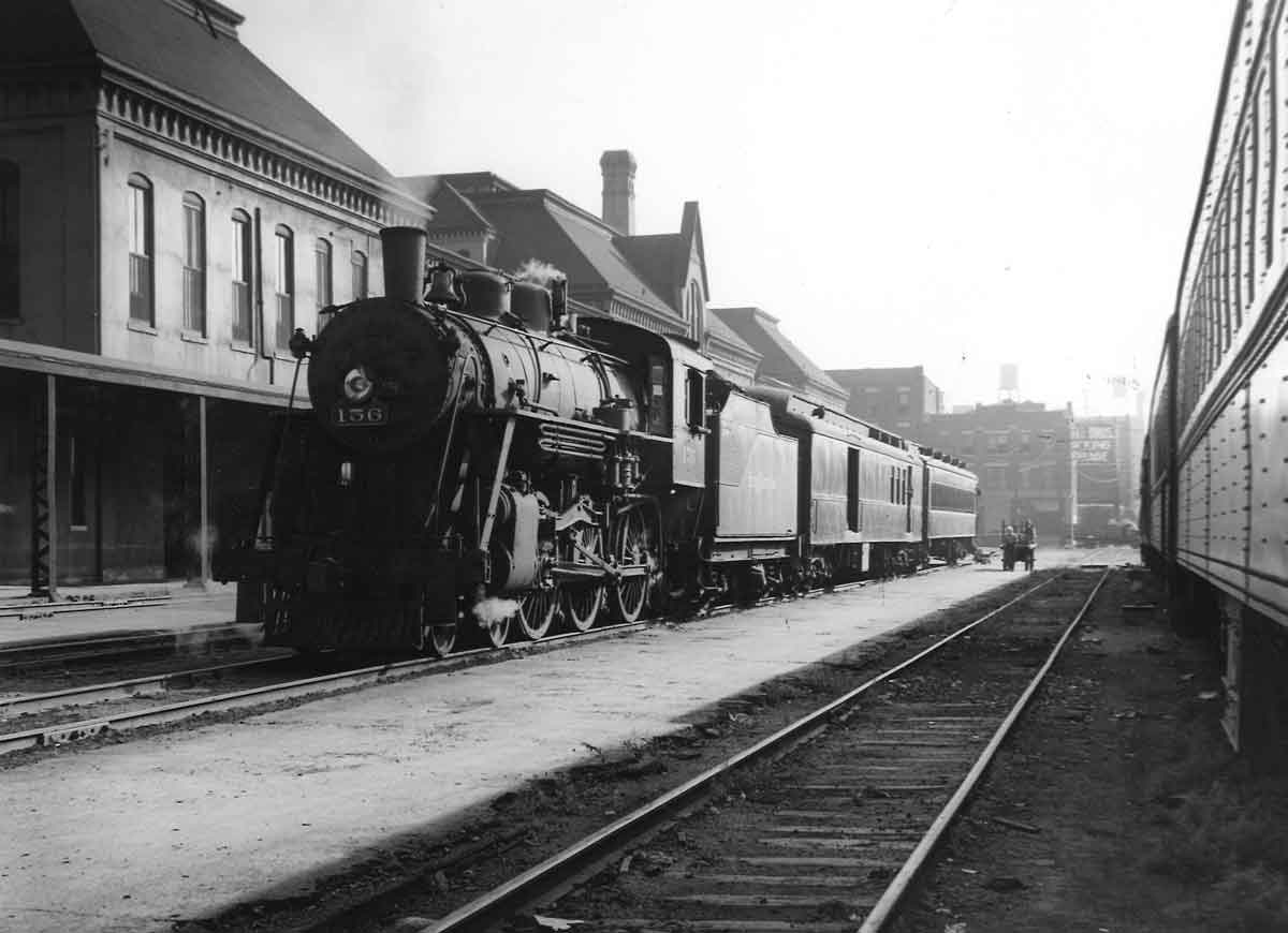 A train parked outside a station