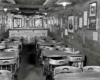 Wood paneled interior of dining car