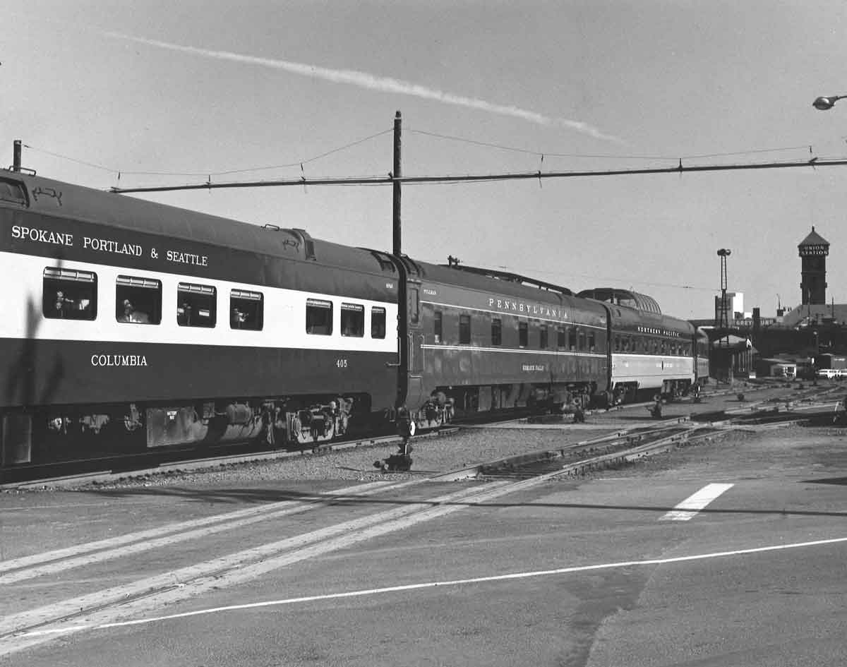 A passenger train in Portland, Oregon