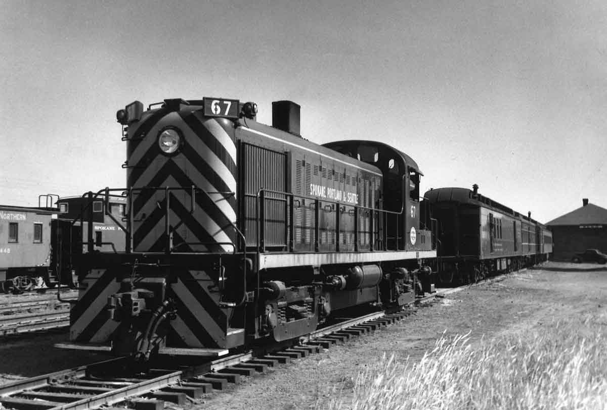 A passenger train at a station