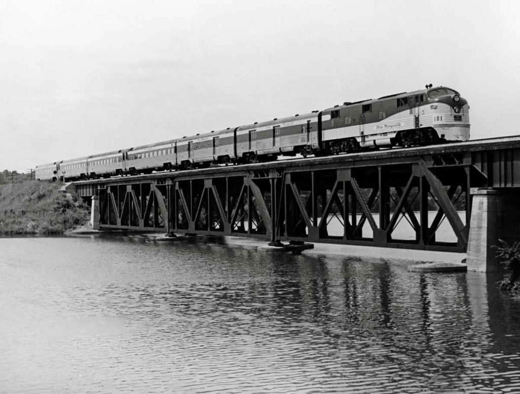 A train passing over a bridge