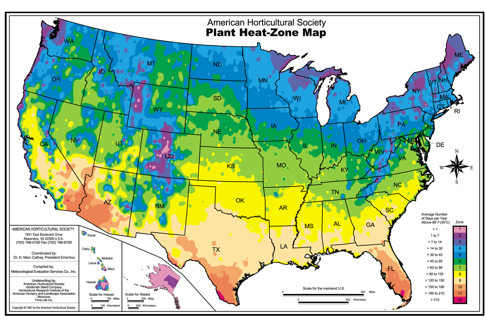 colorful map of U.S.: Hardiness Zones