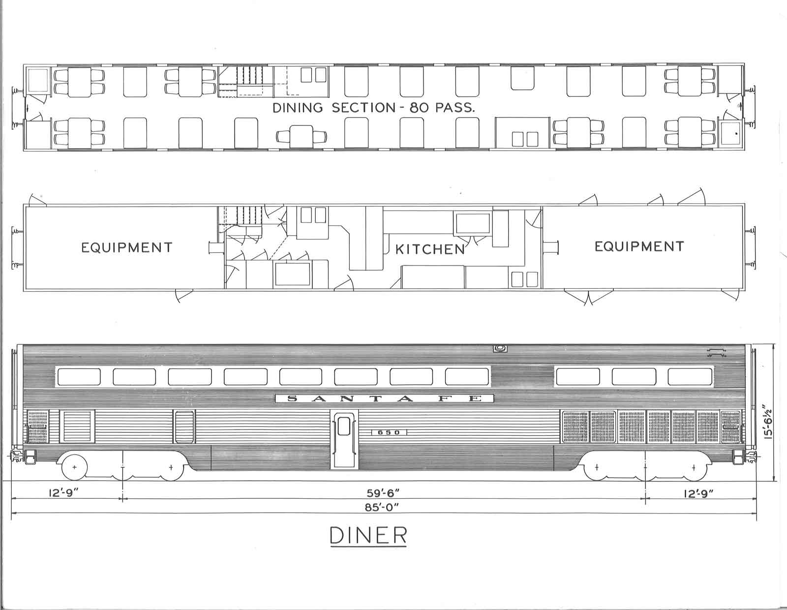 The floorplan of a diner car