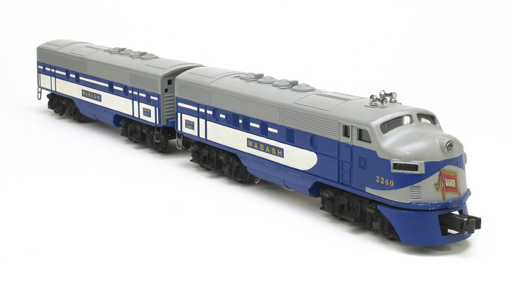 blue and silver model train