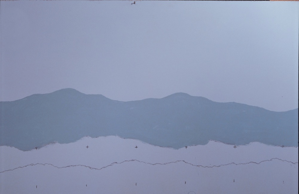 Simple mountain backdrop painting for your toy train layout
