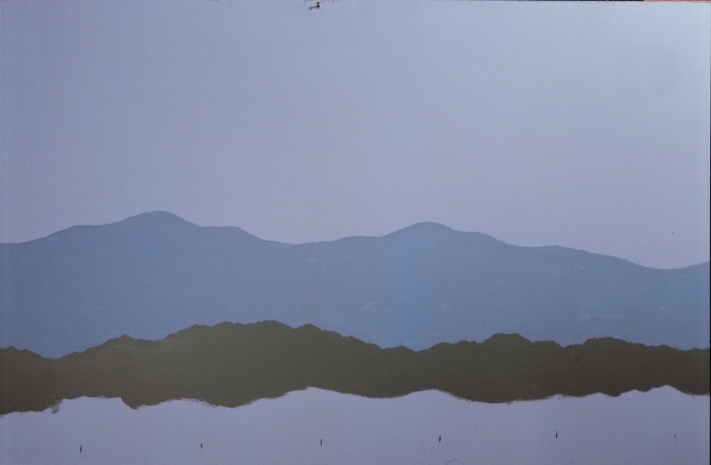 Simple mountain backdrop painting for your toy train layout