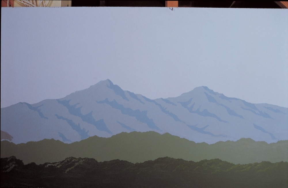 Simple mountain backdrop painting for your toy train layout