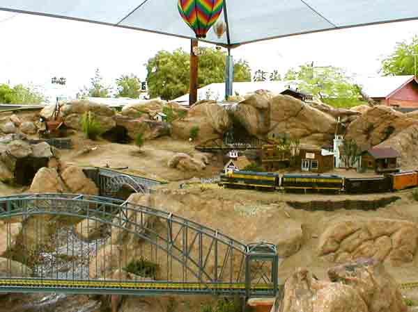 concrete mountains on garden railway in scene