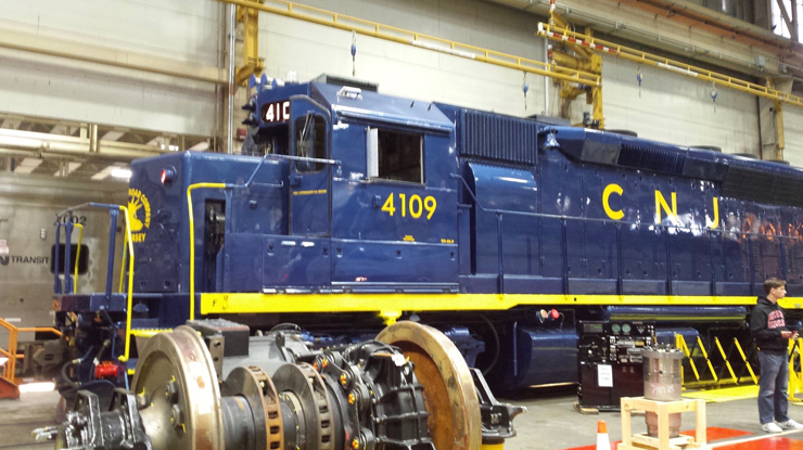 Blue diesel with yellow trim and lettering
