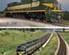 A green and yellow train in 2012 vs 1951