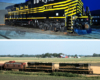 A black and yellow train in 2012 vs 1958