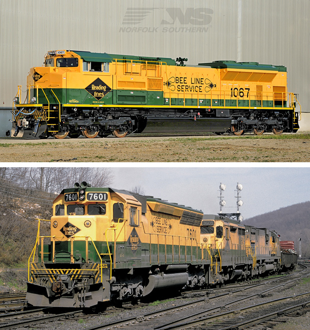 A yellow and green train in 2012 vs 1962