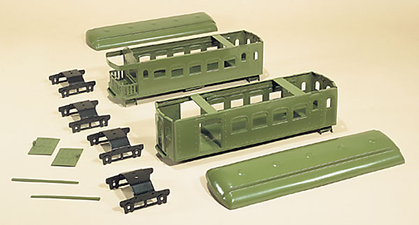 green painted pieces of model locomotive