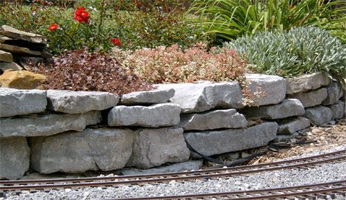rock wall with plants on top of it