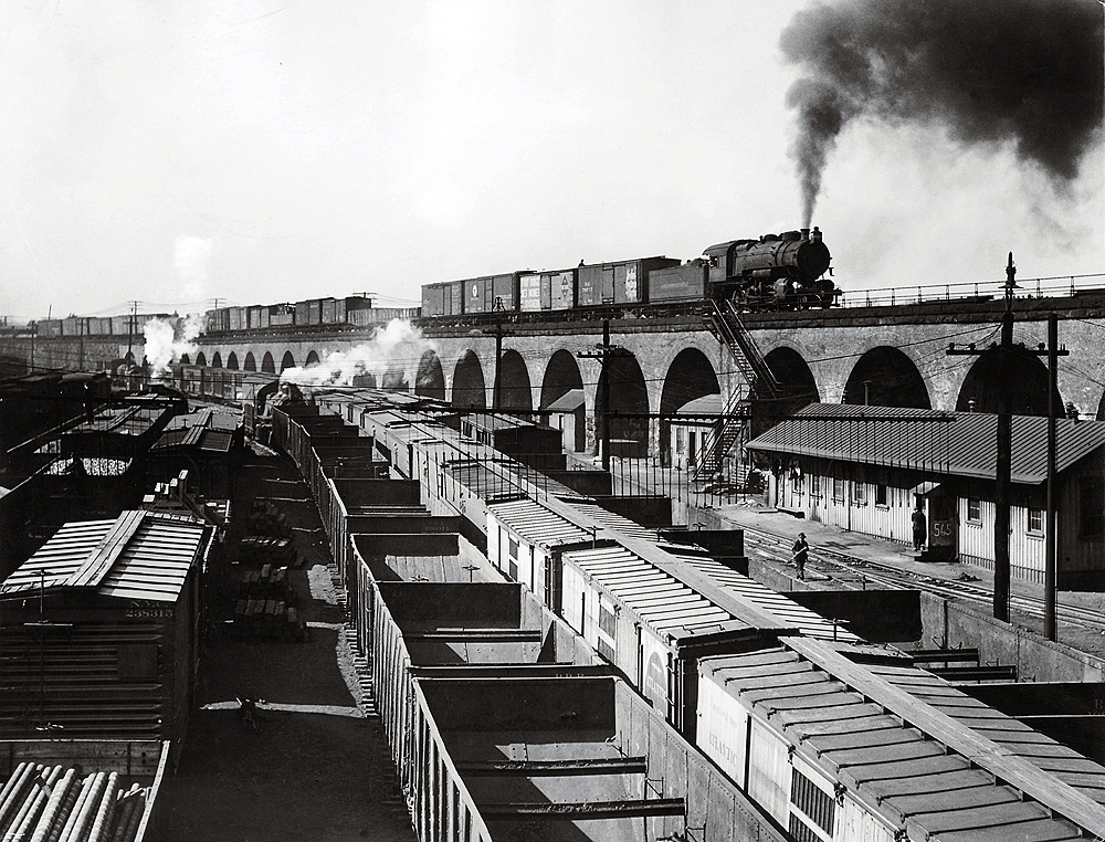 A train passing over a bridge