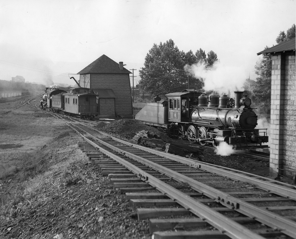 Two trains at a train station