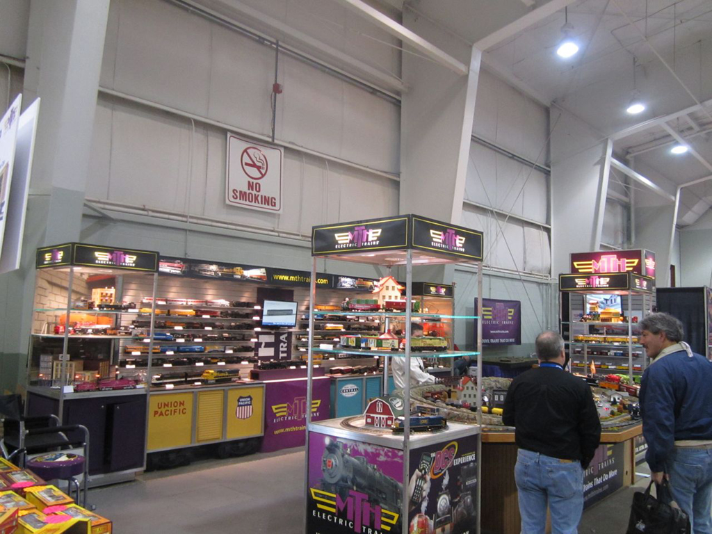 The MTH Electric Trains booth at York is jam-packed with O, S, and Standard gauge trains, as well as a large operating layout.