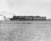 A distant shot of a train on the tracks