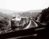 Freight trains meeting in valley