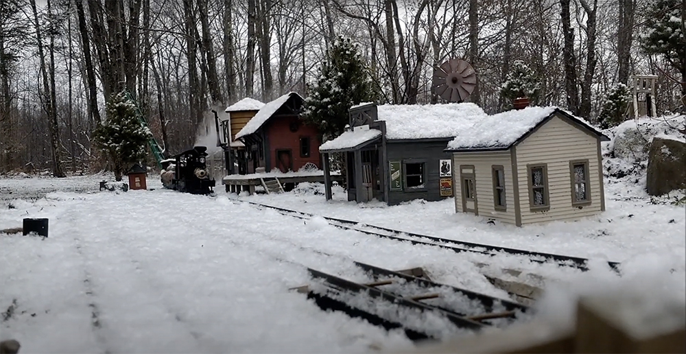 snowy garden railway