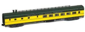 Green and yellow passenger car