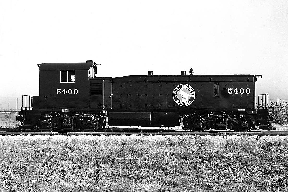 A side view of a diesel switching locomotive.